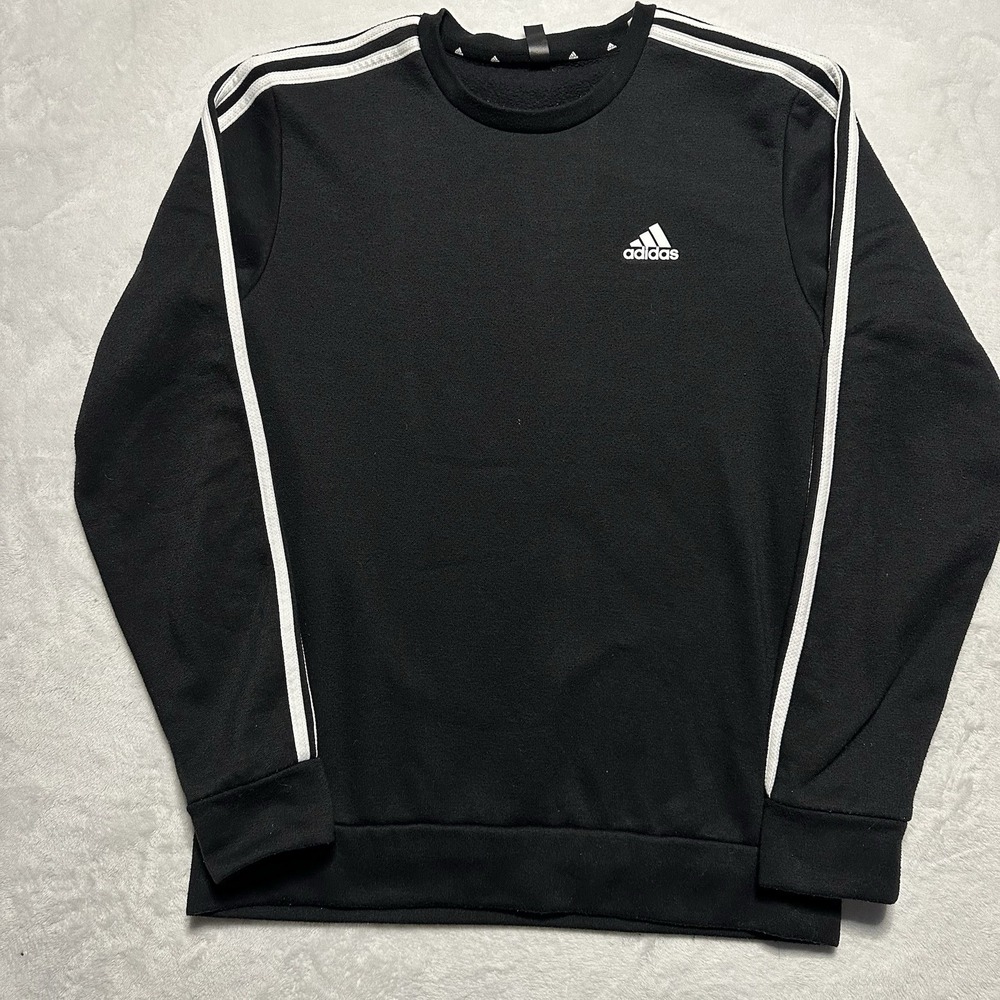 Adidas Black Crewneck Sweatshirt Medium 3 Stripe Athletic Streetwear Retro